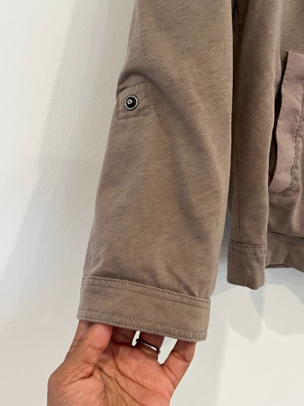 J.Crew Taupe Brown Jersey Moto Jacket Funnel Neck M - Picture 6 of 10